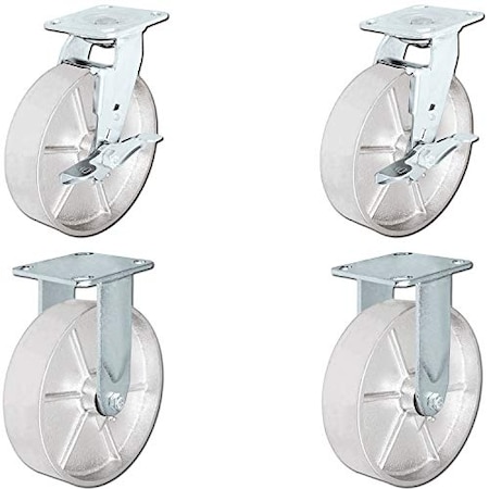 Casterhq 8"x2" Steel Wheel Casters, Casters 2 Swivel W/ Top Locki, PK4 HD-8X2SS-2SB2F